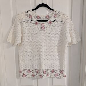 VTG Colleens Collectables Handmade Open‎ Knit Sweater LARGE Cottagecore Grandma